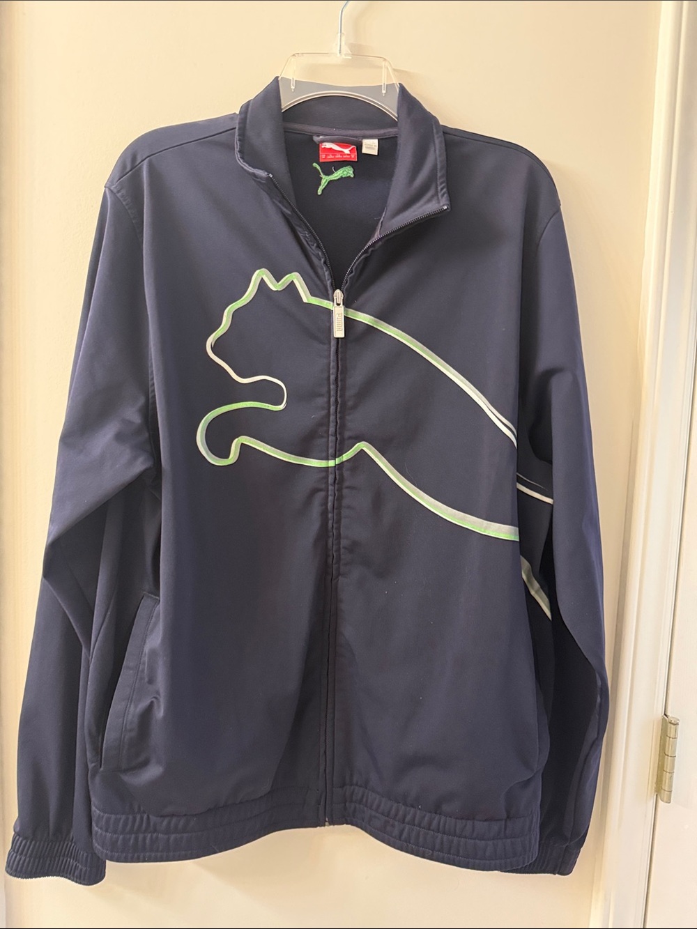 Puma Navy Jacket with Lime Puma Outline
